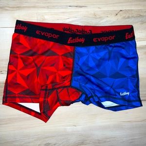 Eastbay Workout booty shorts, blue and red star prism, medium